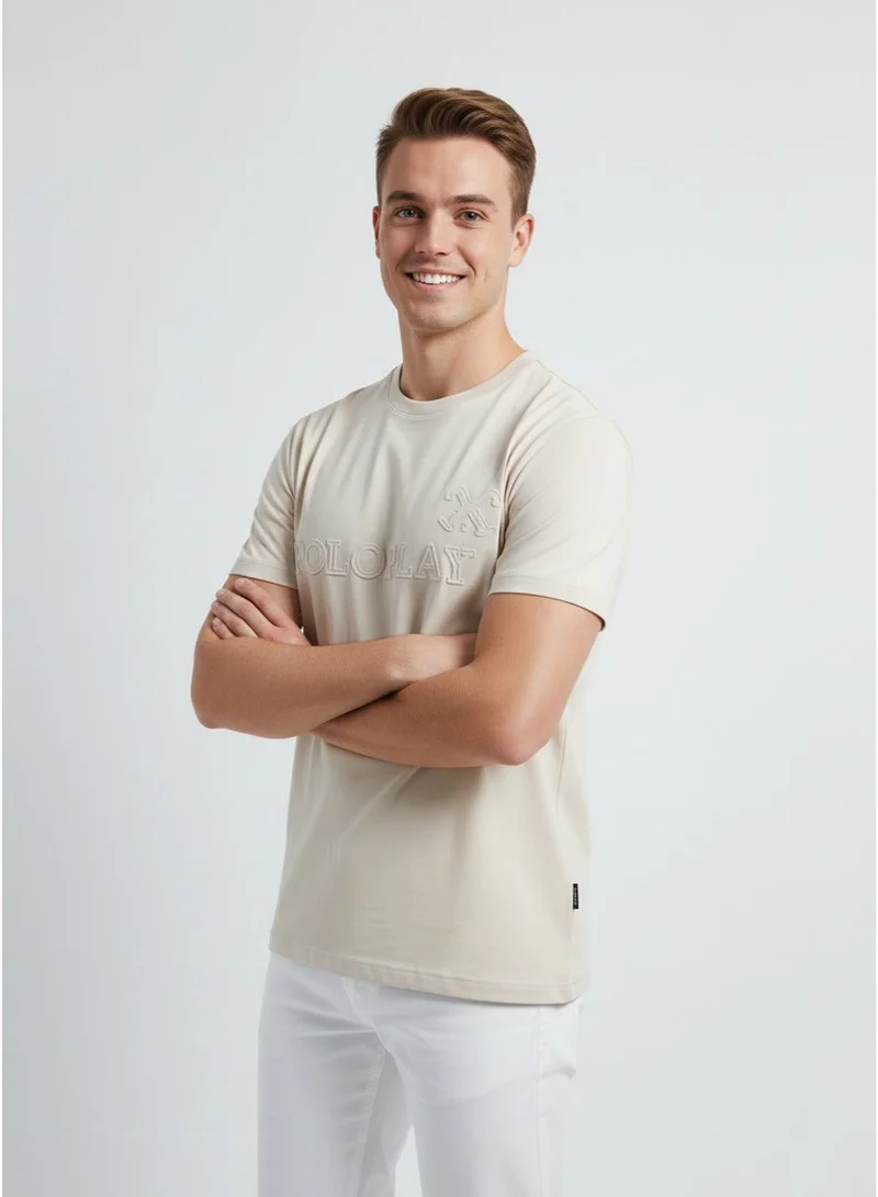 لعب البولو تيشيرت رجالي مطبوع بيج